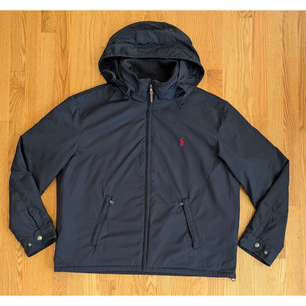 Vintage 90s Polo Ralph Lauren Hooded Harrington Style Fleece Lined Jacket 2XL